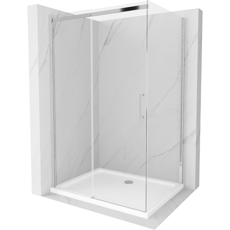 Mexen Omega Schiebetür-Duschkabine 140 x 90 cm, transparent, Chrom + Flat Duschwanne - 825-140-090-01-00-4010