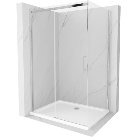 Mexen Omega Schiebetür-Duschkabine 140 x 90 cm, transparent, Chrom + Flat Duschwanne - 825-140-090-01-00-4010