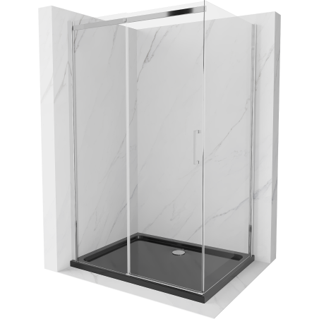 Mexen Omega verschiebbare Duschkabine 100 x 80 cm, transparent, chrom + Flat Duschwanne, schwarz - 825-100-080-01-00-4070