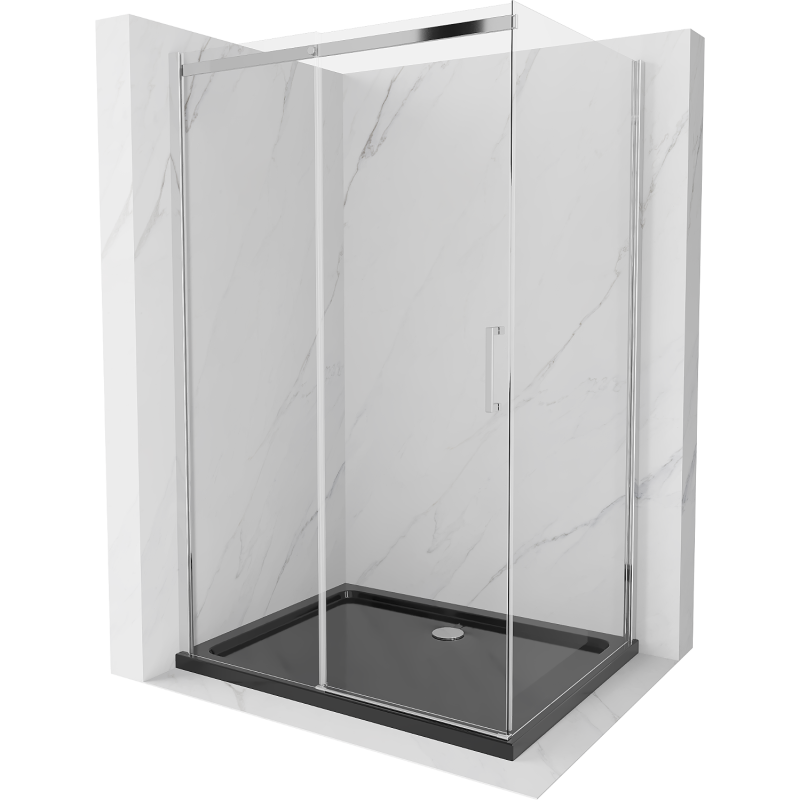 Mexen Omega Schiebeduschkabine 120 x 90 cm, transparent, Chrom + Flat Duschwanne, schwarz - 825-120-090-01-00-4070