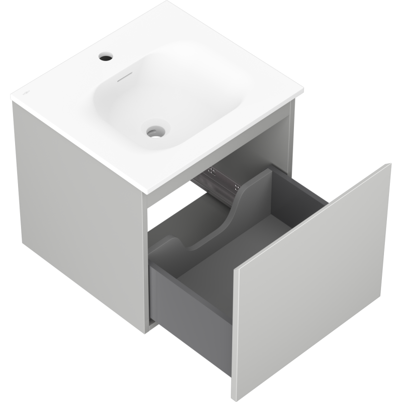 Mexen Orio 50 cm Badezimmerschrank mit Waschbecken Vela, 1 Schublade, grau matt/weiß matt - 91A10-05047-1-BF62-W23M01