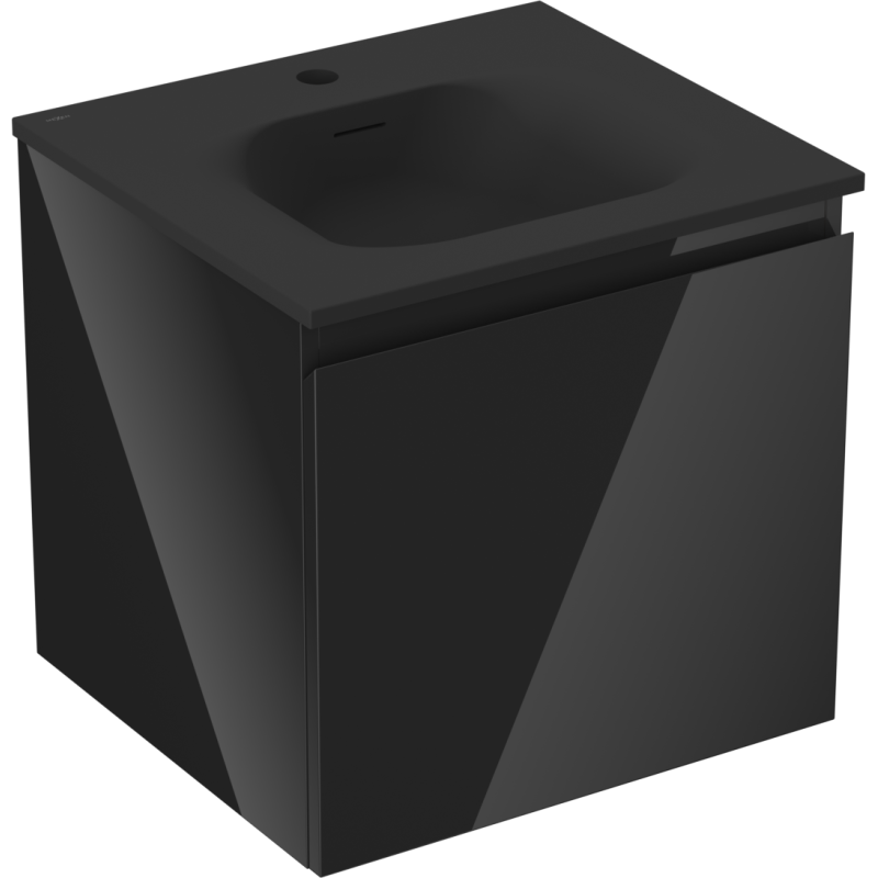 Mexen Orio Badezimmerschrank 50 cm mit Waschbecken Vela, 1 Schublade, Schwarz glänzend/Schwarz matt - 91A10-05047-1-BF70-W23M71