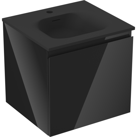 Mexen Orio Badezimmerschrank 50 cm mit Waschbecken Vela, 1 Schublade, Schwarz glänzend/Schwarz matt - 91A10-05047-1-BF70-W23M71