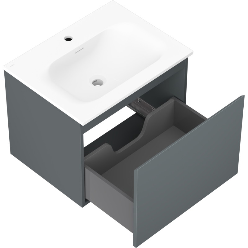 Mexen Orio Badezimmerschrank 60 cm mit Waschbecken Vela, 1 Schublade, Graphit matt/Weiß matt - 91A10-06047-1-BF66-W23M01