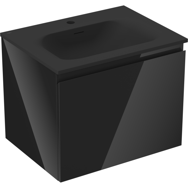 Mexen Orio Badezimmerschrank 60 cm mit Waschbecken Vela, 1 Schublade, schwarz glänzend/schwarz matt - 91A10-06047-1-BF70-W23M71