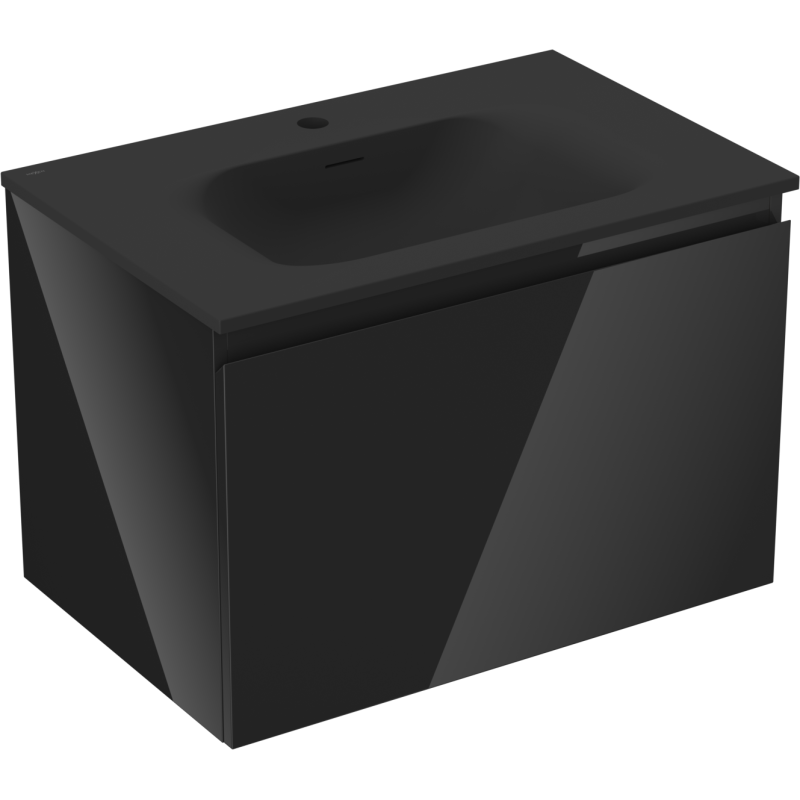 Mexen Orio Badezimmerschrank 70 cm mit Waschbecken Vela, 1 Schublade, Schwarz glänzend/Schwarz matt - 91A10-07047-1-BF70-W23M71