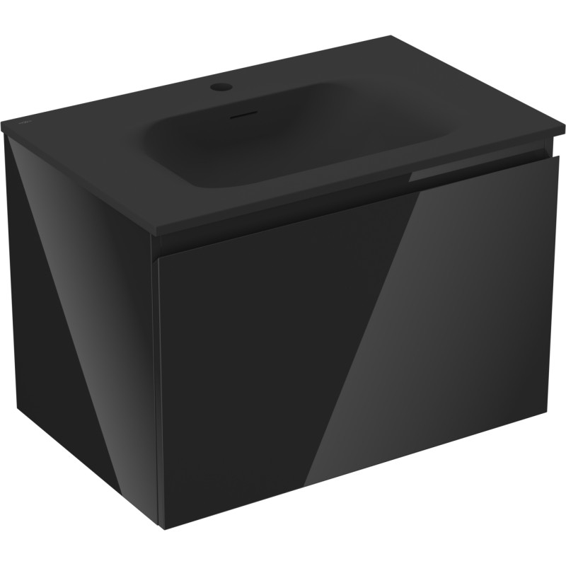 Mexen Orio Badezimmerschrank 70 cm mit Waschbecken Vela, 1 Schublade, Schwarz Hochglanz/Schwarz Matt - 91A10-07047-1-BF70-W23M71