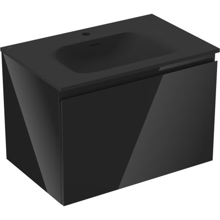 Mexen Orio Badezimmerschrank 70 cm mit Waschbecken Vela, 1 Schublade, Schwarz glänzend/Schwarz matt - 91A10-07047-1-BF70-W23M71