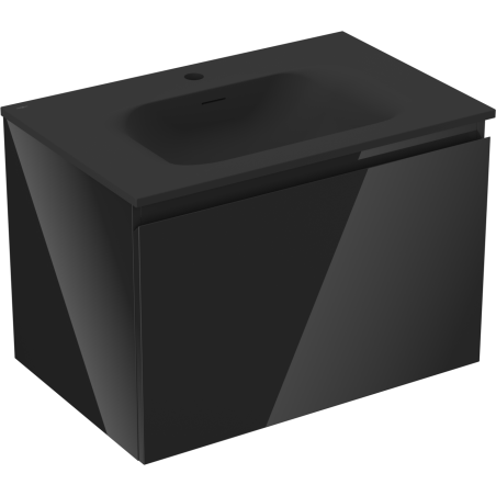 Mexen Orio Badezimmerschrank 70 cm mit Waschbecken Vela, 1 Schublade, Schwarz Hochglanz/Schwarz Matt - 91A10-07047-1-BF70-W23M71