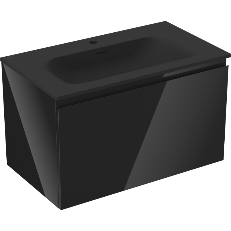 Mexen Orio Badezimmerschrank 80 cm mit Waschbecken Vela, 1 Schublade, schwarzer Glanz/schwarze Matt - 91A10-08047-1-BF70-W23M71