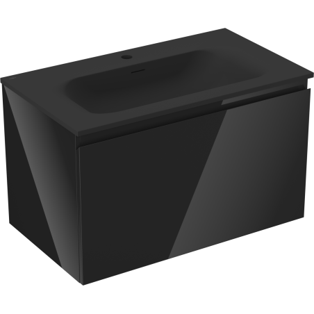 Mexen Orio Badezimmerschrank 80 cm mit Waschbecken Vela, 1 Schublade, schwarzer Glanz/schwarze Matt - 91A10-08047-1-BF70-W23M71