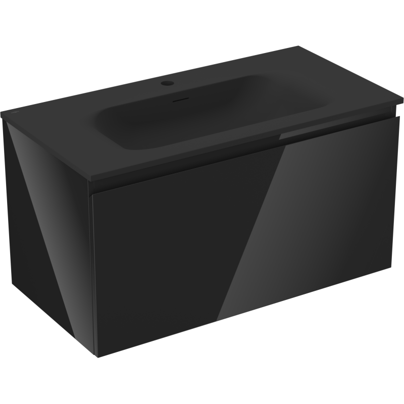Mexen Orio Badezimmerschrank 90 cm mit Waschbecken Vela, 1 Schublade, schwarz glänzend/schwarz matt - 91A10-09047-1-BF70-W23M71