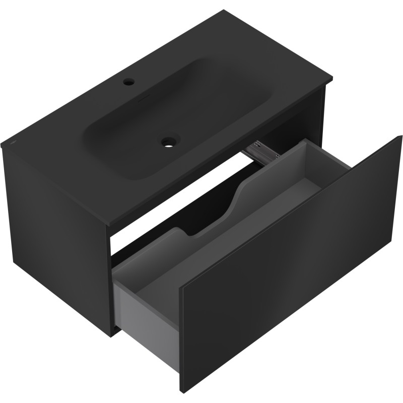 Mexen Orio Badezimmerschrank 90 cm mit Waschbecken Vela, 1 Schublade, schwarz matt - 91A10-09047-1-BF71-W23M71