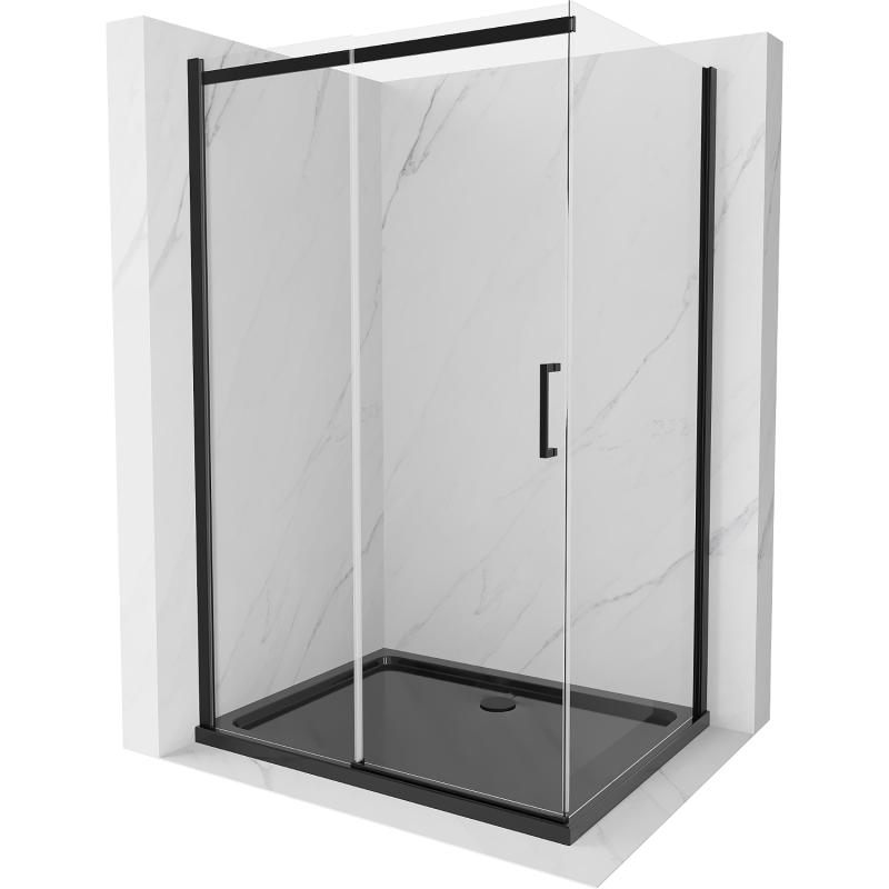 Mexen Omega Schiebeduschkabine 100 x 80 cm, transparent, schwarz + Flat Duschwanne, schwarz - 825-100-080-70-00-4070B