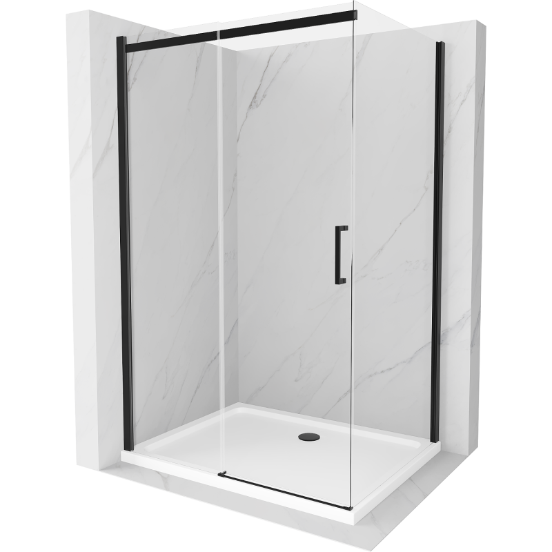 Mexen Omega Duschkabine Schiebetür 100 x 90 cm, transparent, schwarz + Duschwanne Flat, weiß - 825-100-090-70-00-4010B