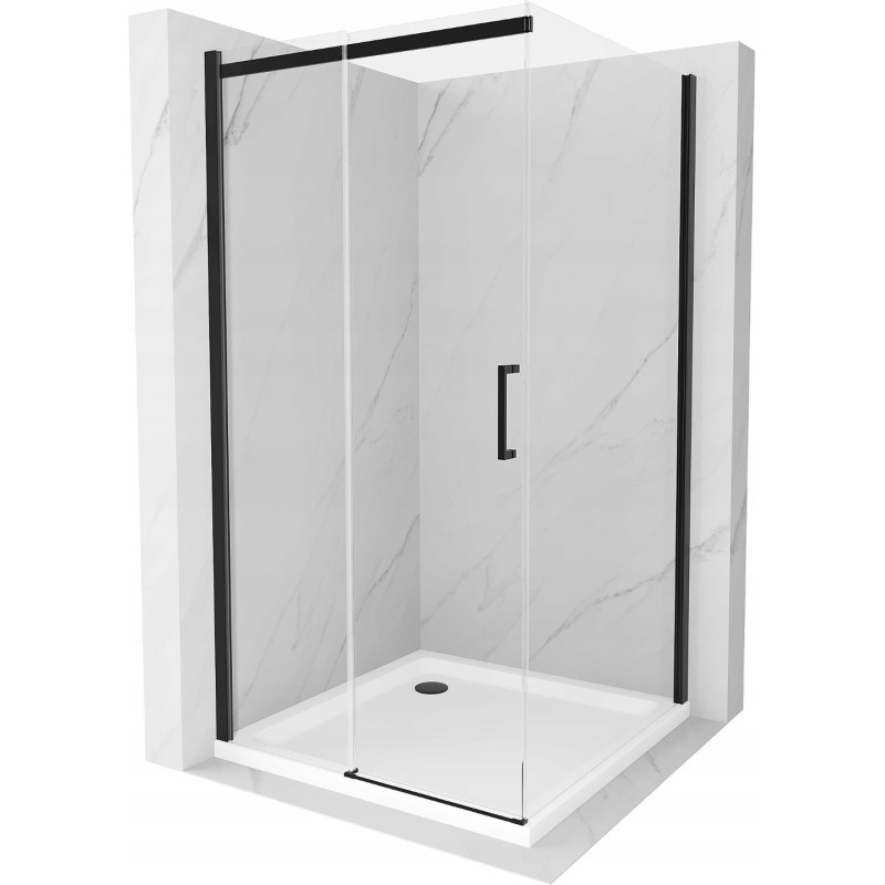 Mexen Omega Schiebeduschkabine 100 x 100 cm, transparent, schwarz + Duschwanne Flat, weiß - 825-100-100-70-00-4010B