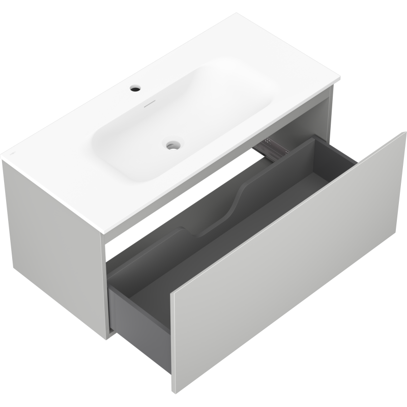 Mexen Orio Badezimmerschrank 100 cm mit Waschbecken Vela, 1 Schublade, graues Matt/weißes Matt - 91A10-10047-1-BF62-W23M01
