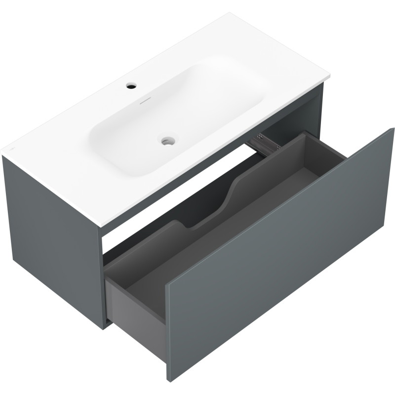 Mexen Orio Badezimmerschrank 100 cm mit Waschbecken Vela, 1 Schublade, Graphit matt/weiß matt - 91A10-10047-1-BF66-W23M01