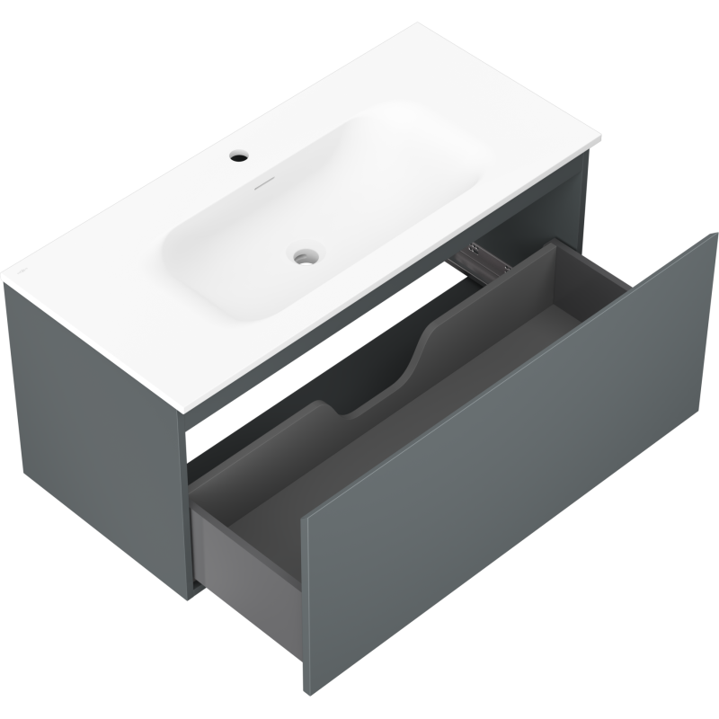 Mexen Orio Badezimmerunterschrank 100 cm mit Waschbecken Vela, 1 Schublade, graphit matt/weiß matt - 91A10-10047-1-BF66-W23M01