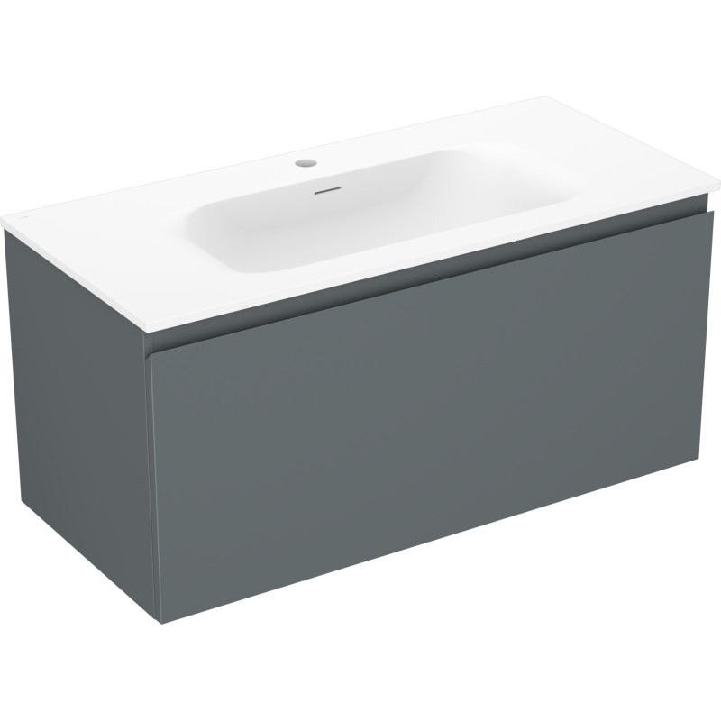 Mexen Orio Badezimmerschrank 100 cm mit Waschbecken Vela, 1 Schublade, Graphit matt/weiß matt - 91A10-10047-1-BF66-W23M01