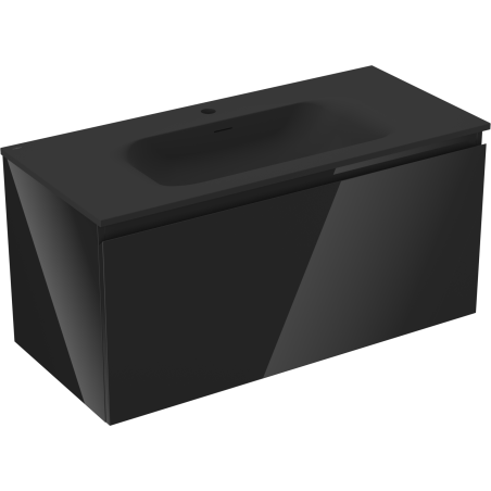 Mexen Orio Badschrank 100 cm mit Waschbecken Vela, 1 Schublade, schwarzer Glanz/schwarze Matte - 91A10-10047-1-BF70-W23M71