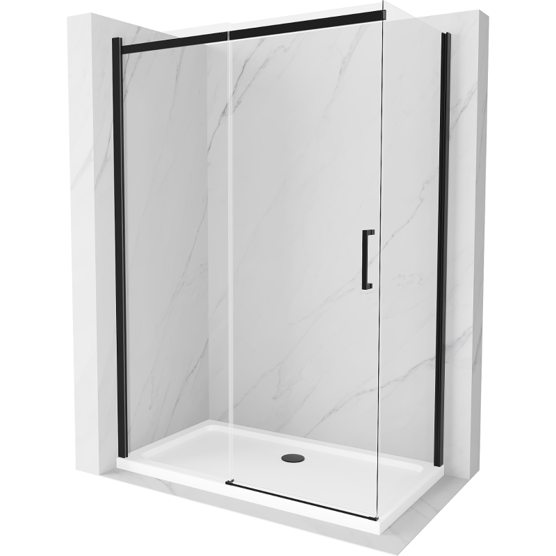 Mexen Omega Schiebedusche 130 x 70 cm, transparent, schwarz + Flat Duschwanne, weiß - 825-130-070-70-00-4010B
