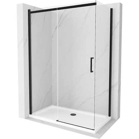 Mexen Omega Schiebedusche 130 x 70 cm, transparent, schwarz + Flat Duschwanne, weiß - 825-130-070-70-00-4010B