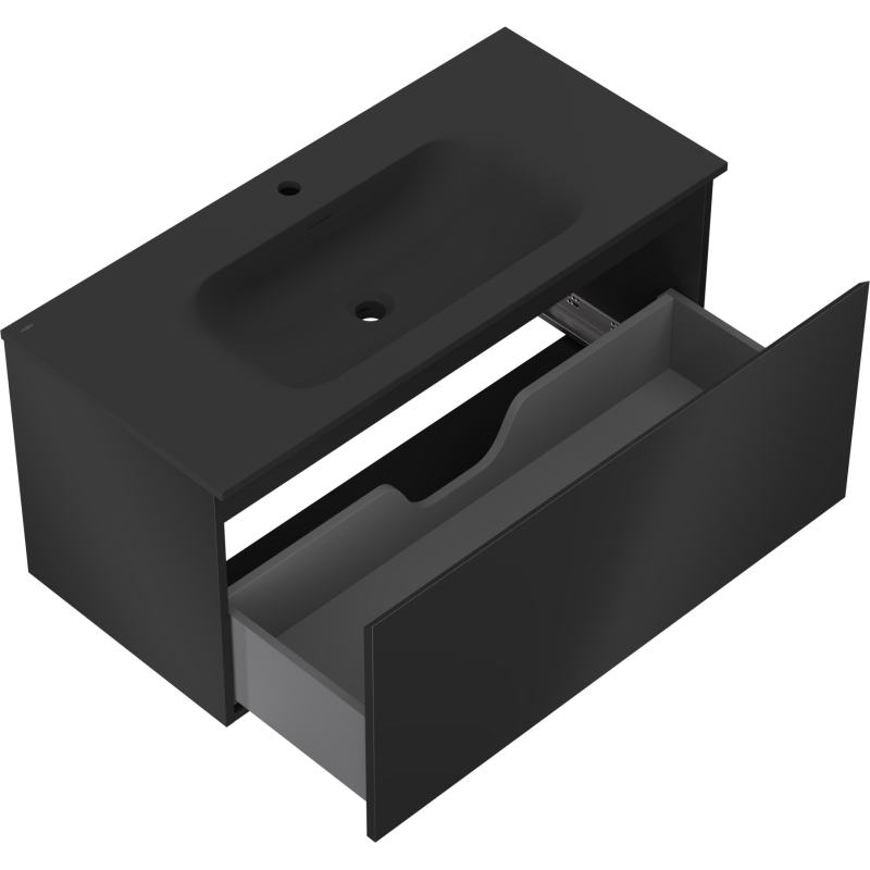 Mexen Orio Badezimmerunterschrank 100 cm mit Waschbecken Vela, 1 Schublade, Schwarz Matt - 91A10-10047-1-BF71-W23M71