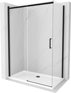 Mexen Omega Schiebetür-Duschkabine 140 x 80 cm, transparent, schwarz + Flache Duschwanne, weiß - 825-140-080-70-00-4010B