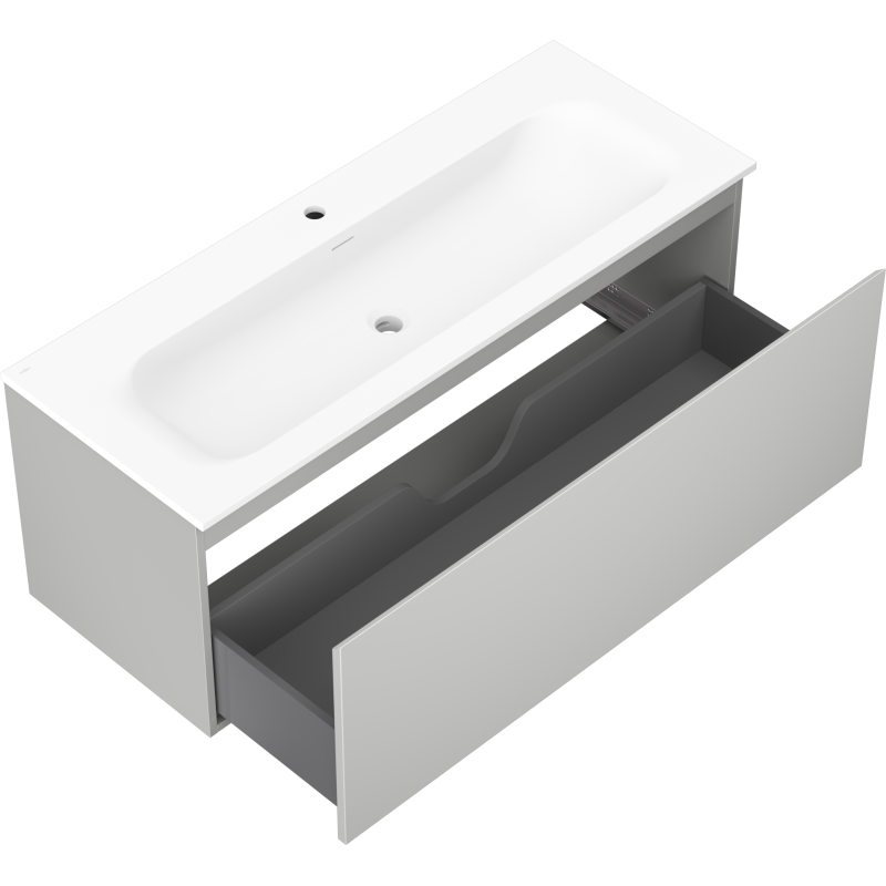 Mexen Orio Badezimmerunterschrank 120 cm mit Waschbecken Vela, 1 Schublade, grau matt/weiß matt - 91A10-12047-1-BF62-W23M01