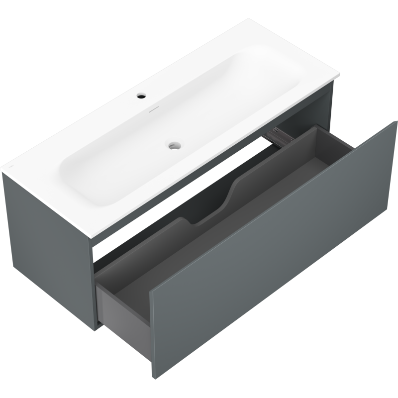Mexen Orio Badezimmerschrank 120 cm mit Waschbecken Vela, 1 Schublade, Graphit Matt/Weiß Matt - 91A10-12047-1-BF66-W23M01