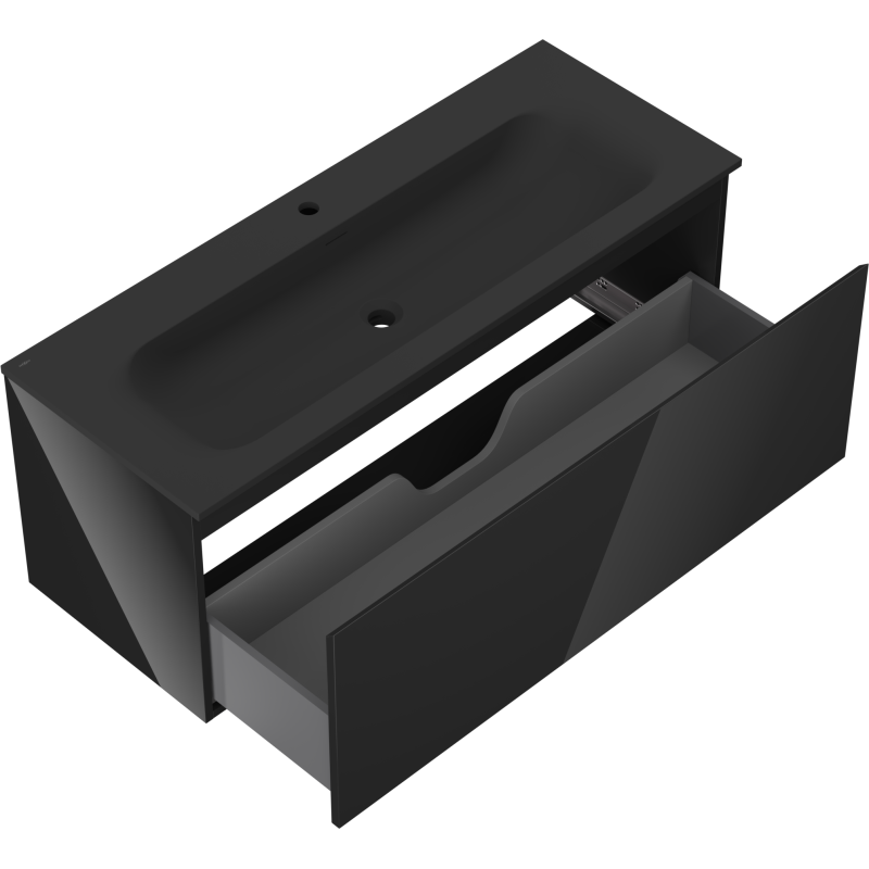 Mexen Orio Badschrank 120 cm mit Waschbecken Vela, 1 Schublade, schwarz glänzend/schwarz matt - 91A10-12047-1-BF70-W23M71
