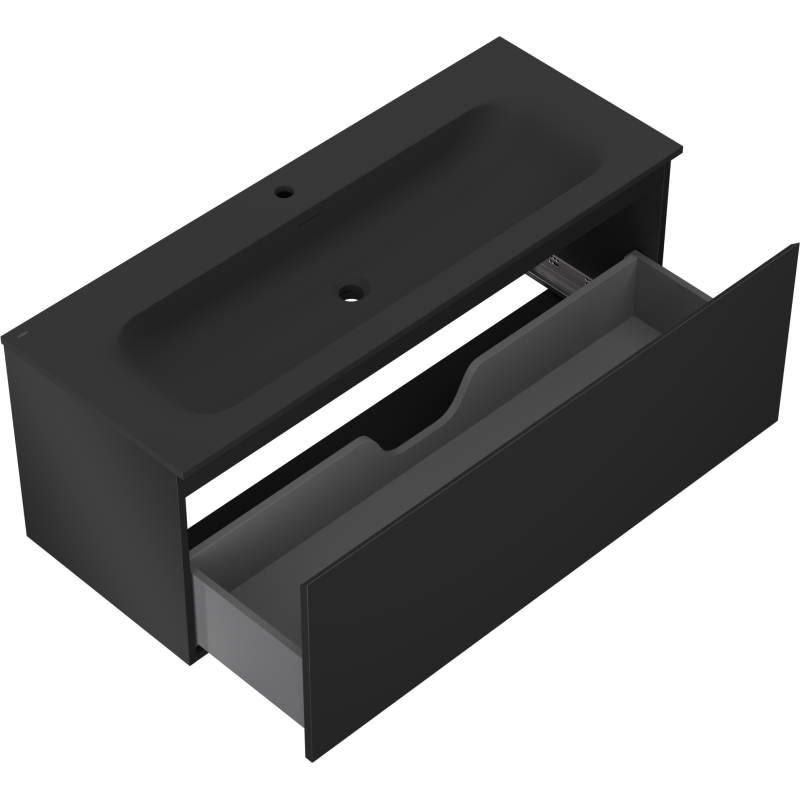 Mexen Orio Badezimmer-Unterschrank 120 cm mit Waschbecken Vela, 1 Schublade, schwarz matt - 91A10-12047-1-BF71-W23M71