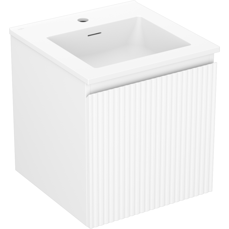 Mexen Rivel Badezimmerschrank 45 cm mit Waschbecken Otis, 1 Schublade, gerillt, weiß matt - 91A20-04547-1-BF01-W18M01