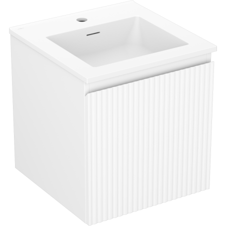 Mexen Rivel Badezimmerschrank 45 cm mit Waschbecken Otis, 1 Schublade, gerillt, weiß matt - 91A20-04547-1-BF01-W18M01
