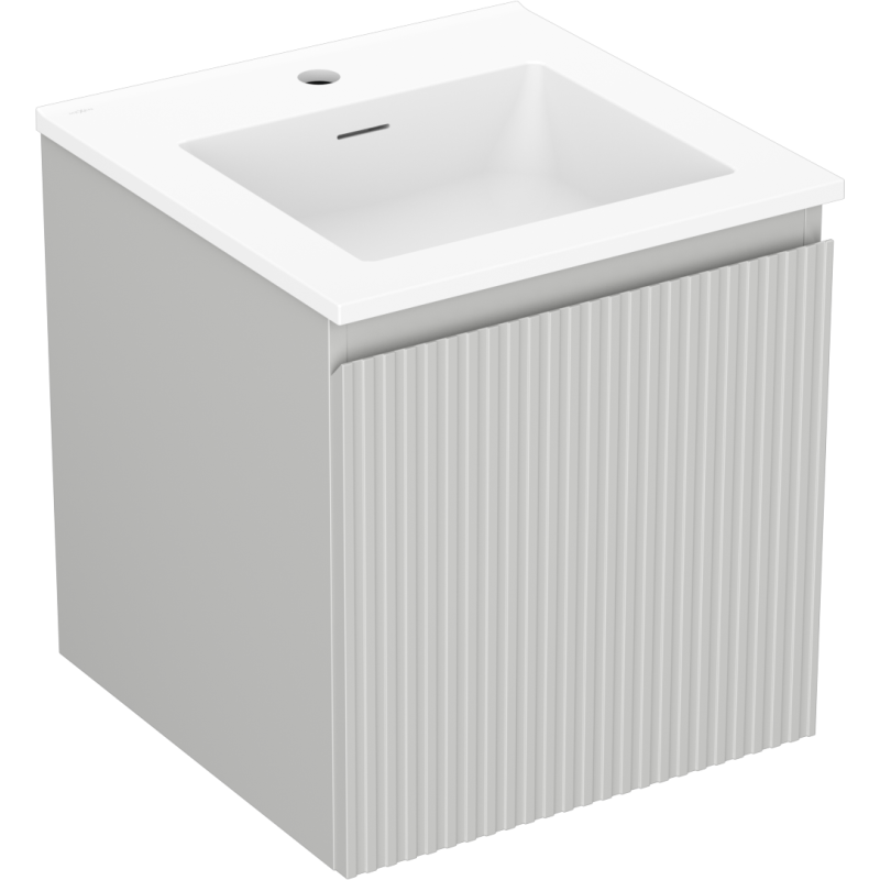 Mexen Rivel Badezimmerschrank 45 cm mit Waschbecken Otis, 1 Schublade, gerillt, grau matt/weiß matt - 91A20-04547-1-BF62-W18M01