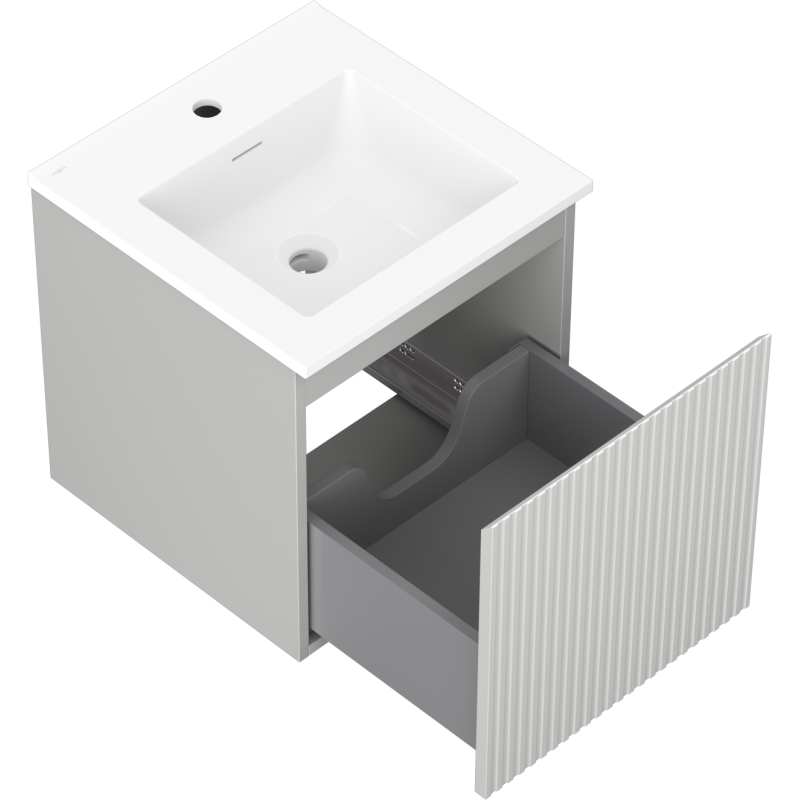 Mexen Rivel Badezimmerschrank 45 cm mit Waschbecken Otis, 1 Schublade, gerillt, grau matt/weiß matt - 91A20-04547-1-BF62-W18M01