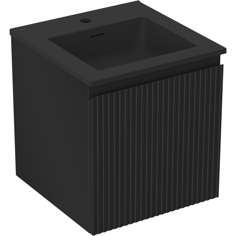 Mexen Rivel Badezimmerschrank 45 cm mit Waschbecken Otis, 1 Schublade, gerillt, schwarz matt - 91A20-04547-1-BF71-W18M71