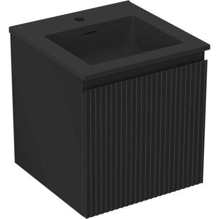 Mexen Rivel Badezimmerschrank 45 cm mit Waschbecken Otis, 1 Schublade, gerillt, schwarz matt - 91A20-04547-1-BF71-W18M71