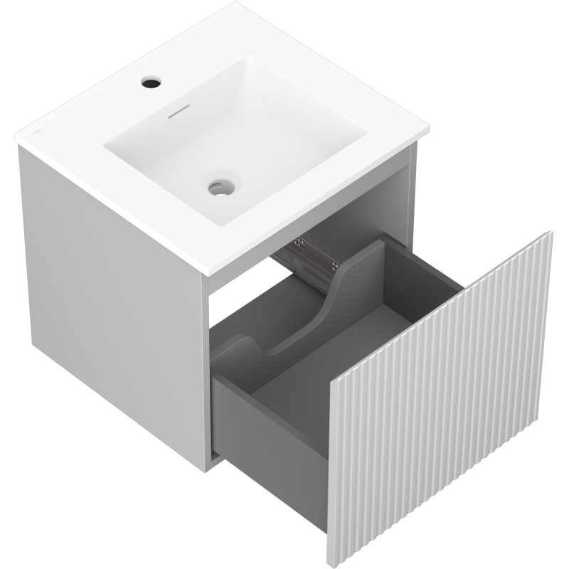 Mexen Rivel Badezimmerschrank 50 cm mit Waschbecken Otis, 1 Schublade, gerillt, grau matt/weiß matt - 91A20-05047-1-BF62-W18M01
