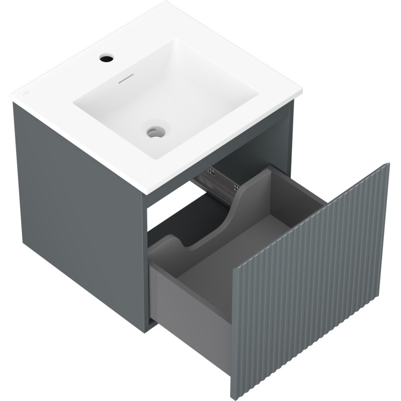 Mexen Rivel Badezimmerschrank 50 cm mit Waschbecken Otis, 1 Schublade, gerillt, Graphit matt/Weiß matt