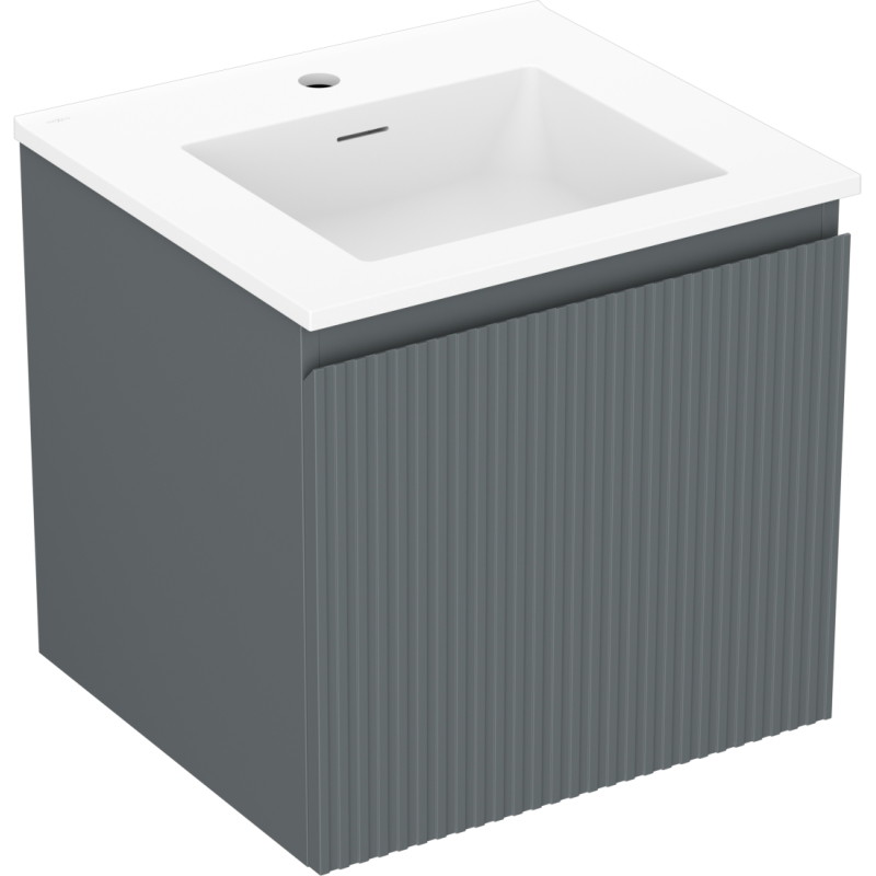 Mexen Rivel Badezimmerschrank 50 cm mit Waschbecken Otis, 1 Schublade, gerillt, Graphit matt/Weiß matt