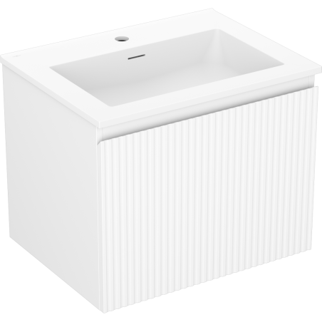 Mexen Rivel Badezimmerschrank 60 cm mit Waschbecken Otis, 1 Schublade, geriffelt, weiß matt - 91A20-06047-1-BF01-W18M01