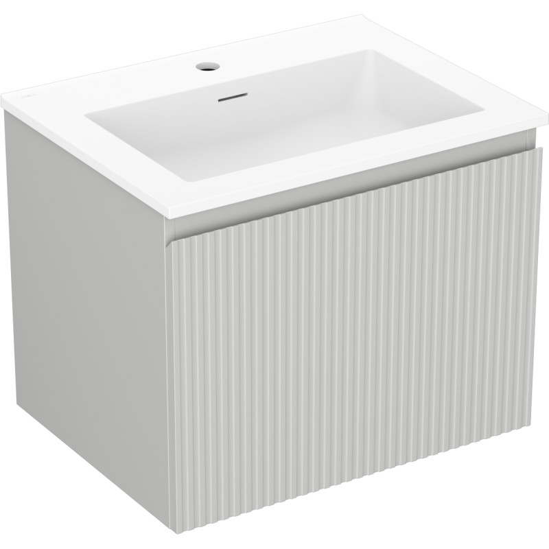 Mexen Rivel Badezimmerschrank 60 cm mit Waschbecken Otis, 1 Schublade, geriffelt, grau matt/weiß matt