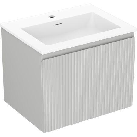 Mexen Rivel Badezimmerschrank 60 cm mit Waschbecken Otis, 1 Schublade, geriffelt, grau matt/weiß matt