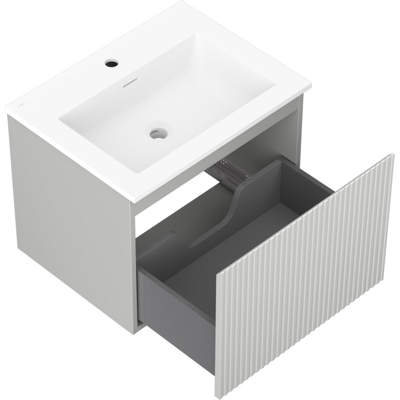 Mexen Rivel Badezimmerschrank 60 cm mit Waschbecken Otis, 1 Schublade, geriffelt, grau matt/weiß matt