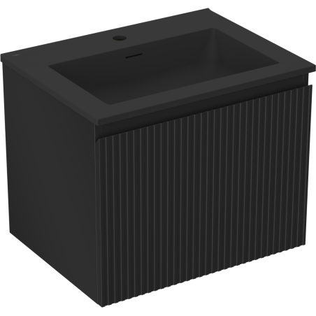 Mexen Rivel Badezimmerunterschrank 60 cm mit Waschbecken Otis, 1 Schublade, geriffelt, schwarz matt - 91A20-06047-1-BF71-W18M71