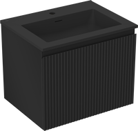 Mexen Rivel Badezimmerunterschrank 60 cm mit Waschbecken Otis, 1 Schublade, geriffelt, schwarz matt - 91A20-06047-1-BF71-W18M71