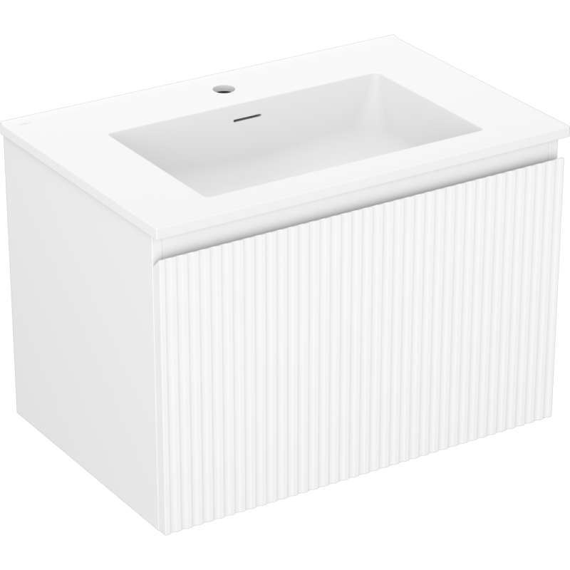 Mexen Rivel Badezimmerschrank 70 cm mit Waschbecken Otis, 1 Schublade, geriffelt, weiß matt - 91A20-07047-1-BF01-W18M01