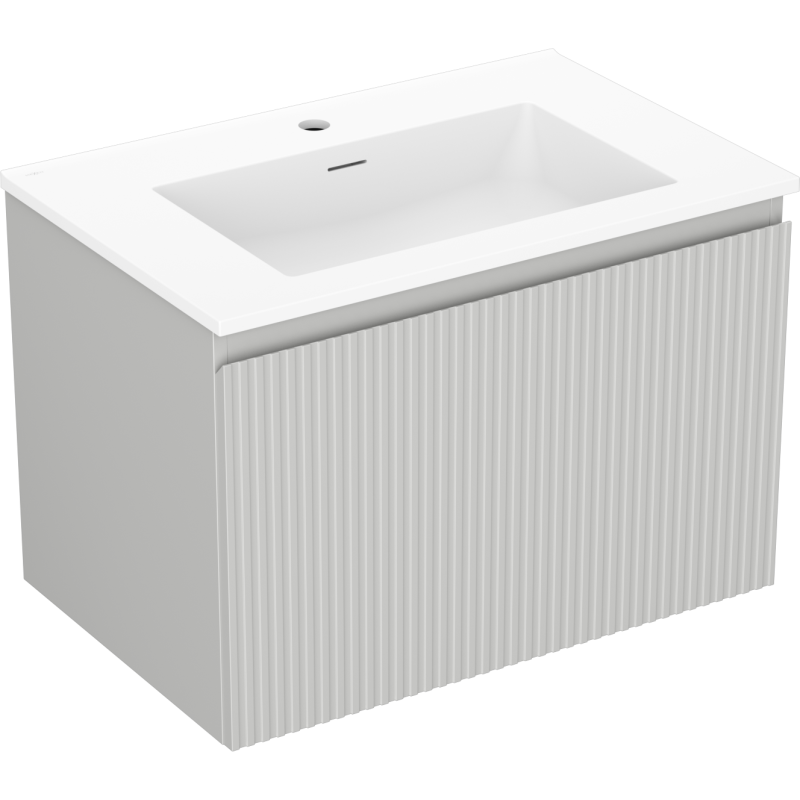 Mexen Rivel Badezimmerschrank 70 cm mit Waschbecken Otis, 1 Schublade, geriffelt, grau matt/weiß matt